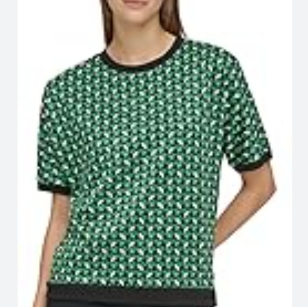 Andrew Marc Geometric Green Short Sleeve Top